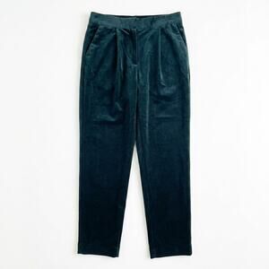 FRNCH PARIS Velvet Pleated Trousers Green Elastic Waist Work Career Womens Small